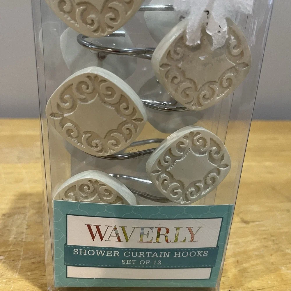 Waverly Shower Curtain Hooks Luminary Cream Set Of 12‎ Resin
